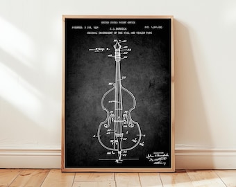 Vintage cello design from1934 from US Patent Office. Poster gift for cellist, cello player, orchestra, stringed instrument, musician, music