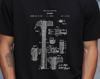 Design of vintage hammer by Stolle from the US Patent Office. T-shirt gift for DIY, handyman, mechanic, carpenter, builder