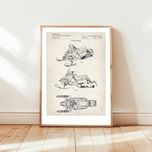 a drawing of a snowmobile on a wooden floor