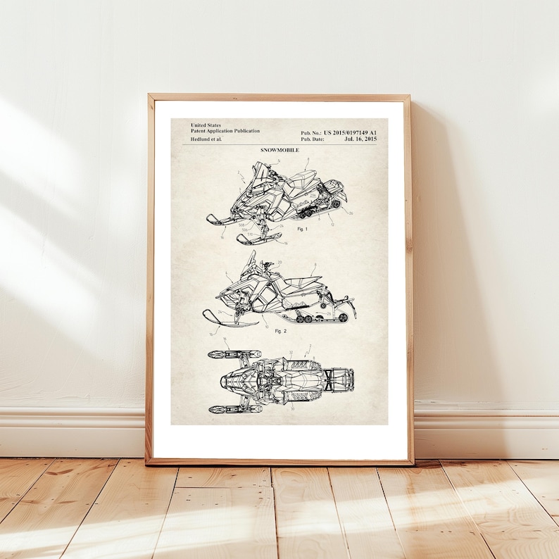 a drawing of a snowmobile on a wooden floor