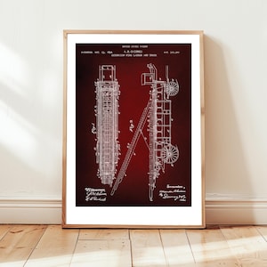Fire ladder and truck from 1894 from US Patent Office. Poster gift for firefighter, fireman, history vintage, fireman gift, fire truck,
