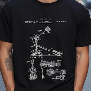 Kickdrum-Pedal aus dem US Patentamt. T-Shirt Geschenk Schlagzeuger, Musikliebhaber, Musikinstrument, Perkussionist, Schlagzeug, Schlagzeug, Rockband