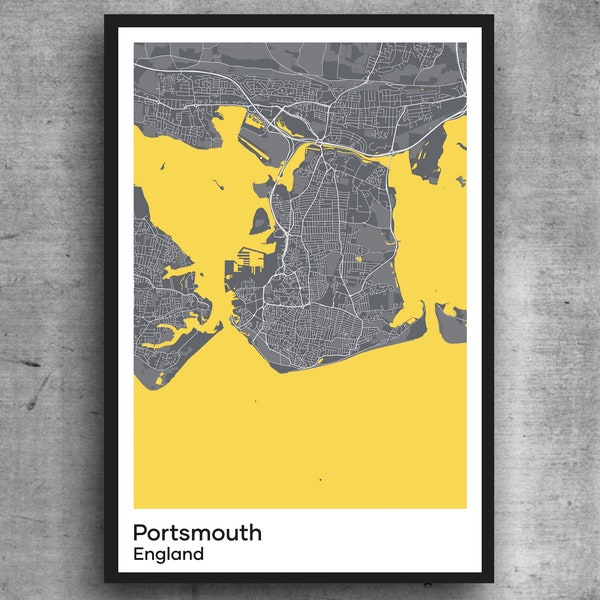 Portsmouth minimalist map print poster. Quality colourful poster of of Portsmouth England on quality art paper