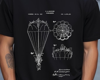 Parachute design from US Patent office. T-shirt gift for parachutist, parachuting, skydiver, skydiving, base jumper, jumping