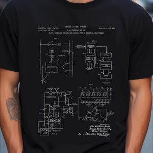 Early computer design by Alan Turing  from US Patent Office. T-shirt gift computing science, IT gift,