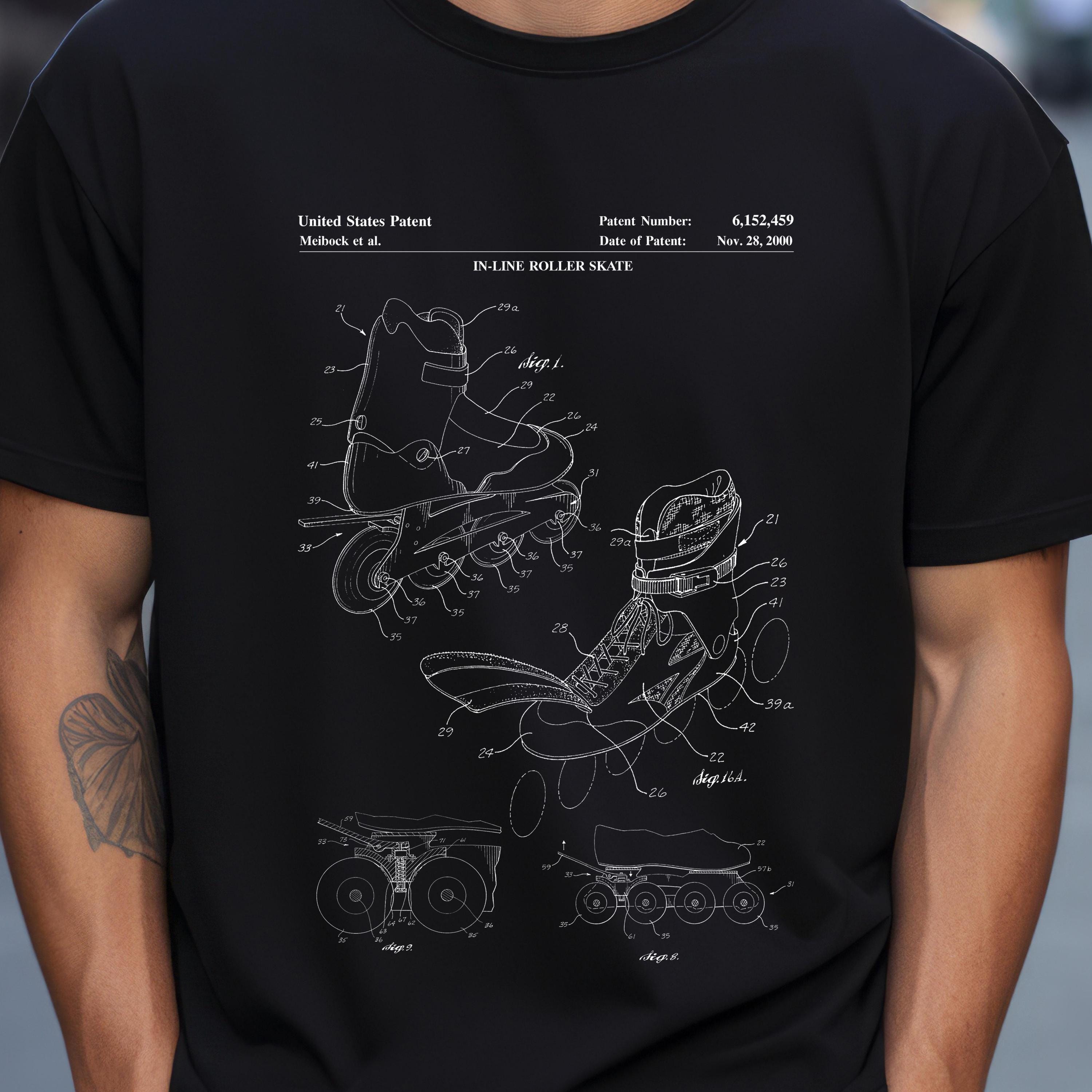 Design of Inline Skates From US Patent Office. T-shirt Gift for 
