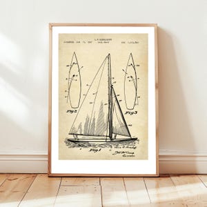 Old Sailing Boat Patent Wall Art, 1927 Nautical Decor - Historical Ship Drawing - Maritime Engineering Poster Gift