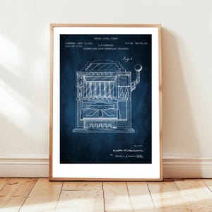 Vintage slot machine design from US Patent Office. Poster gift, casino wall art, gambling, gambler, slots, gaming, antique slot machine,