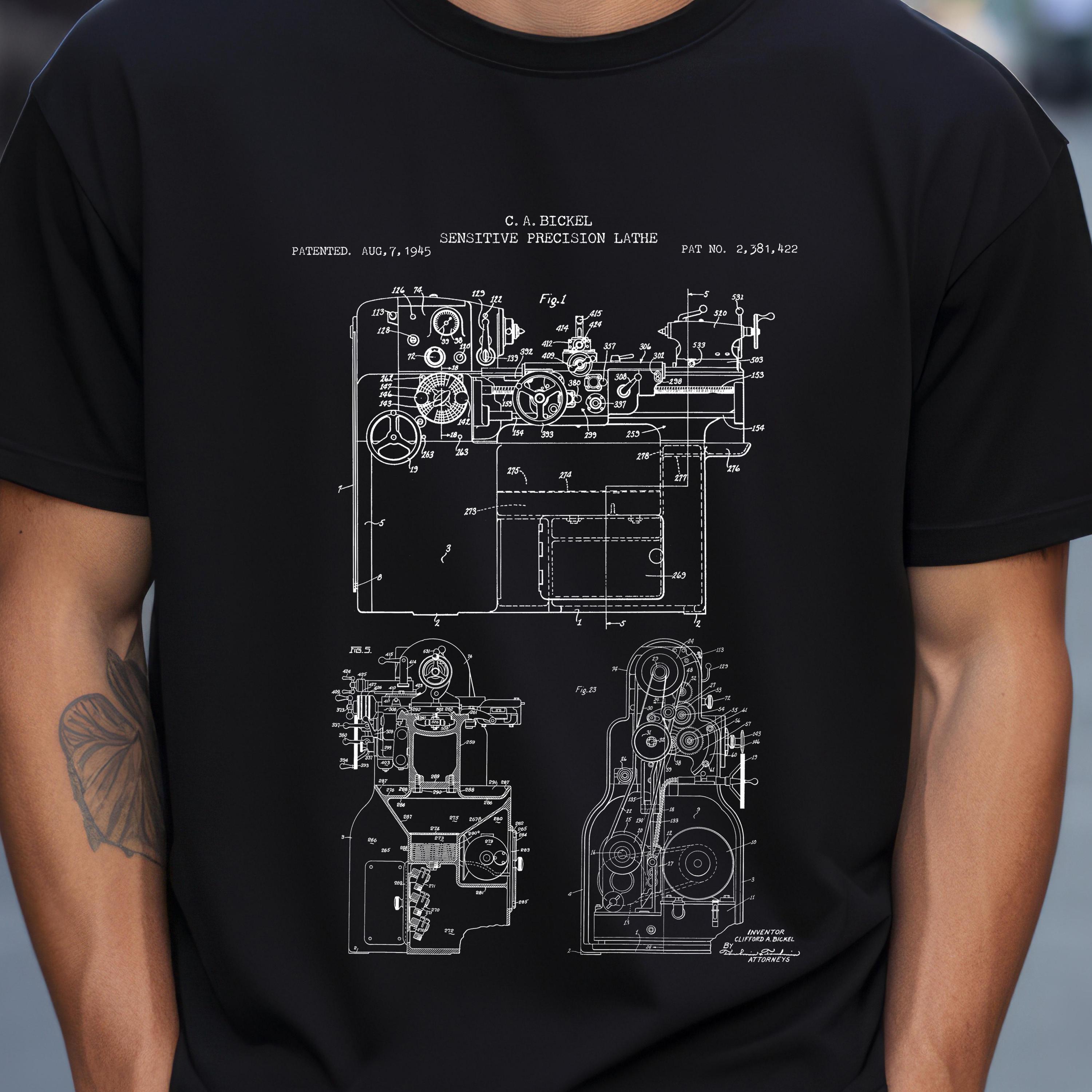 旋盤Tシャツ、歴史的な特許図面 - アメリカ製コットンアパレル | 機械