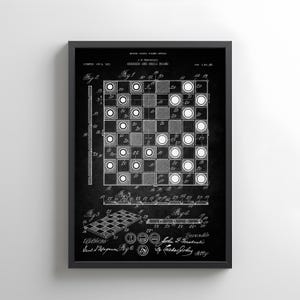Design of checker and chess board from the US Patent Office. Poster gift for chess player, board games, chess gifting,
