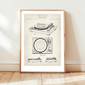 Turntable record player for Sansui from US Patent Office. Poster gift audiophile, music lover, retro record player, vinyl collector