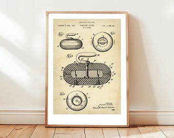 Design of curling stone from US Patent Office. Poster gift for curler, curling player, winter sports, curling wall art, curler poster,