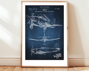 US Air Force Curtiss Wright 1947  Fighter Plane design from US Patent Office. Poster gift for a pilot, aviation, flying, military history