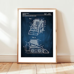 Skid steer loader design from US Patent Office. Poster gift construction site, building site, bobcat, machinery, bobcat operator