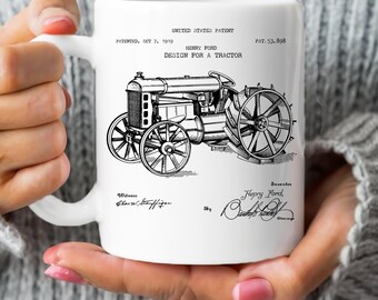 Vintage tractor design by Henry Ford from 1919 from US Patent Office. Mug gift for farmer, farming, agriculture, machinery, history, farms