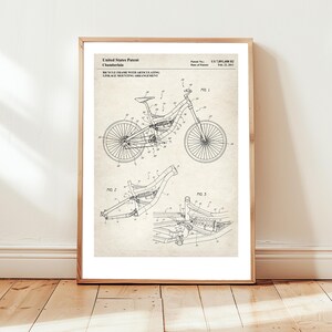 Ontwerp met ophanging voor mountainbikes van US Patent Office. Postercadeau voor mountainbiker, fietsen, wielrenner, wielrennen, fiets, sport,