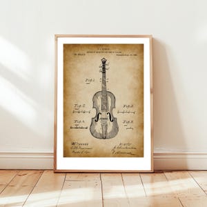 Antique violin design from 1888 from US Patent Office. Poster gift Violin player, violinist, orchestra, music lover , musical instrument,