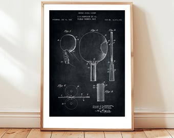 Table tennis bat design from 1935 from the US Patent Office - perfect gift idea. Poster gift for table tennis player, ping pong,