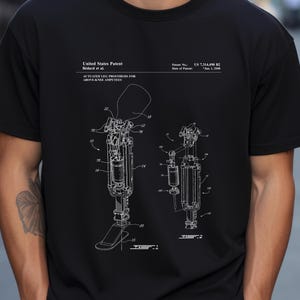 Prosthetic bionic leg design from US Patent Office. T-shirt gift prosthetics, orthopedics, bionic leg, anatomy, medical, surgeon