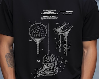 Design of Padel racket from French patent office. T-shirt gift padel player, padel racquet, racket sports,