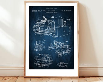 Bulldozer Design vom US Patentamt. Poster Geschenk Baustelle Maschinist, Maschinen, Erdbewegungsmaschine, Industriekunst,