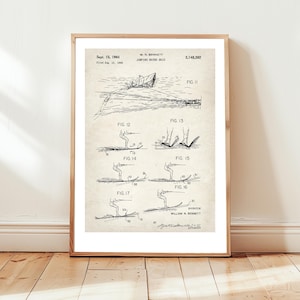 Water skis for jumping design from US Patent Office. Poster gift water skier, water skiing, water ski jumping, water sports, waterskiing,