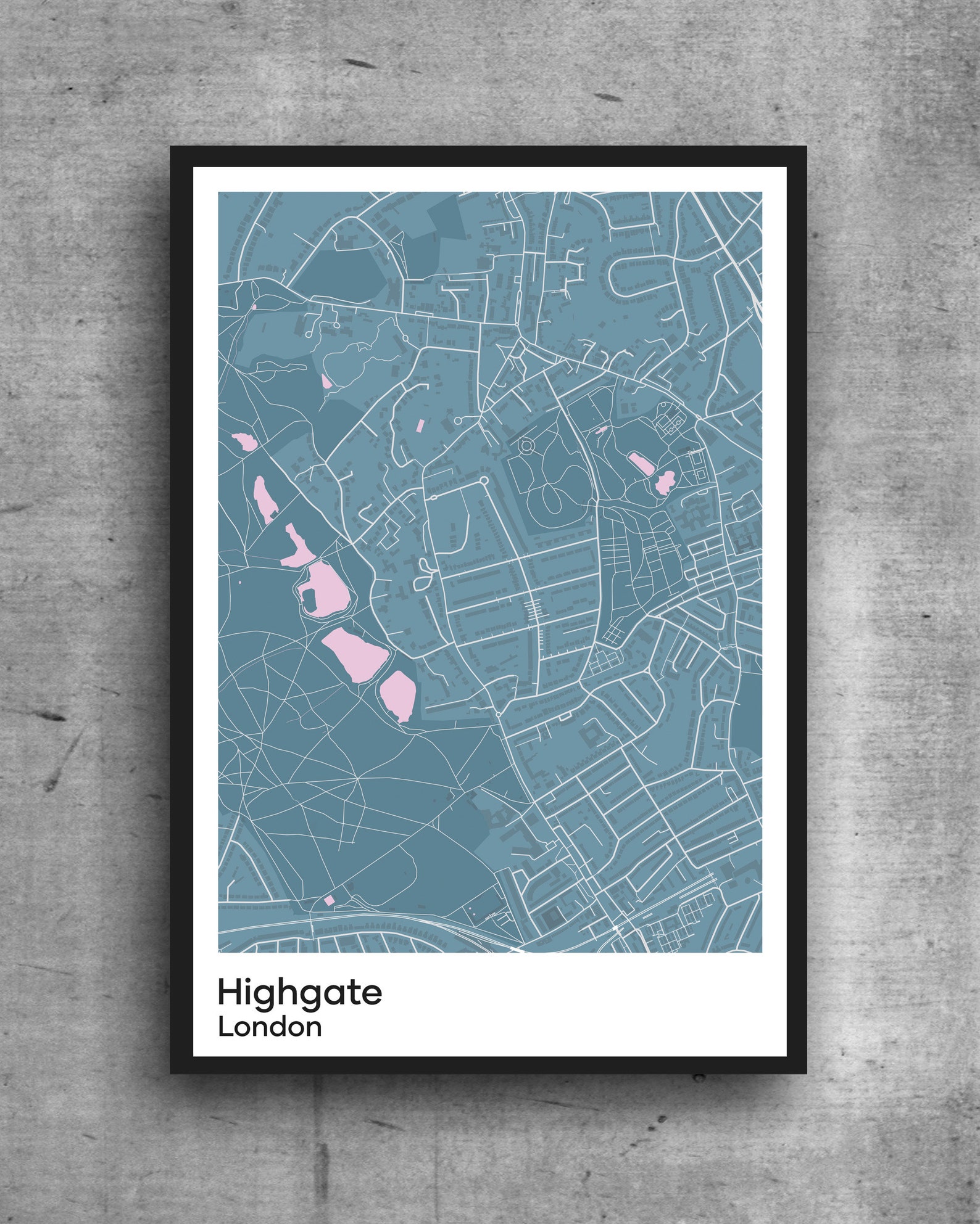 HIGHGATE LONDON Minimalist Map Print Poster. Quality Colourful Poster ...