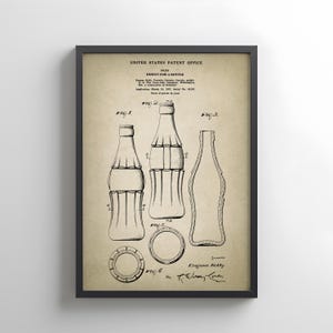 FREE US post. Design of vintage Coca Cola bottle  from US Patent Office.  Perfect poster gift for Coca Cola, Coke bottle, collectors, retro