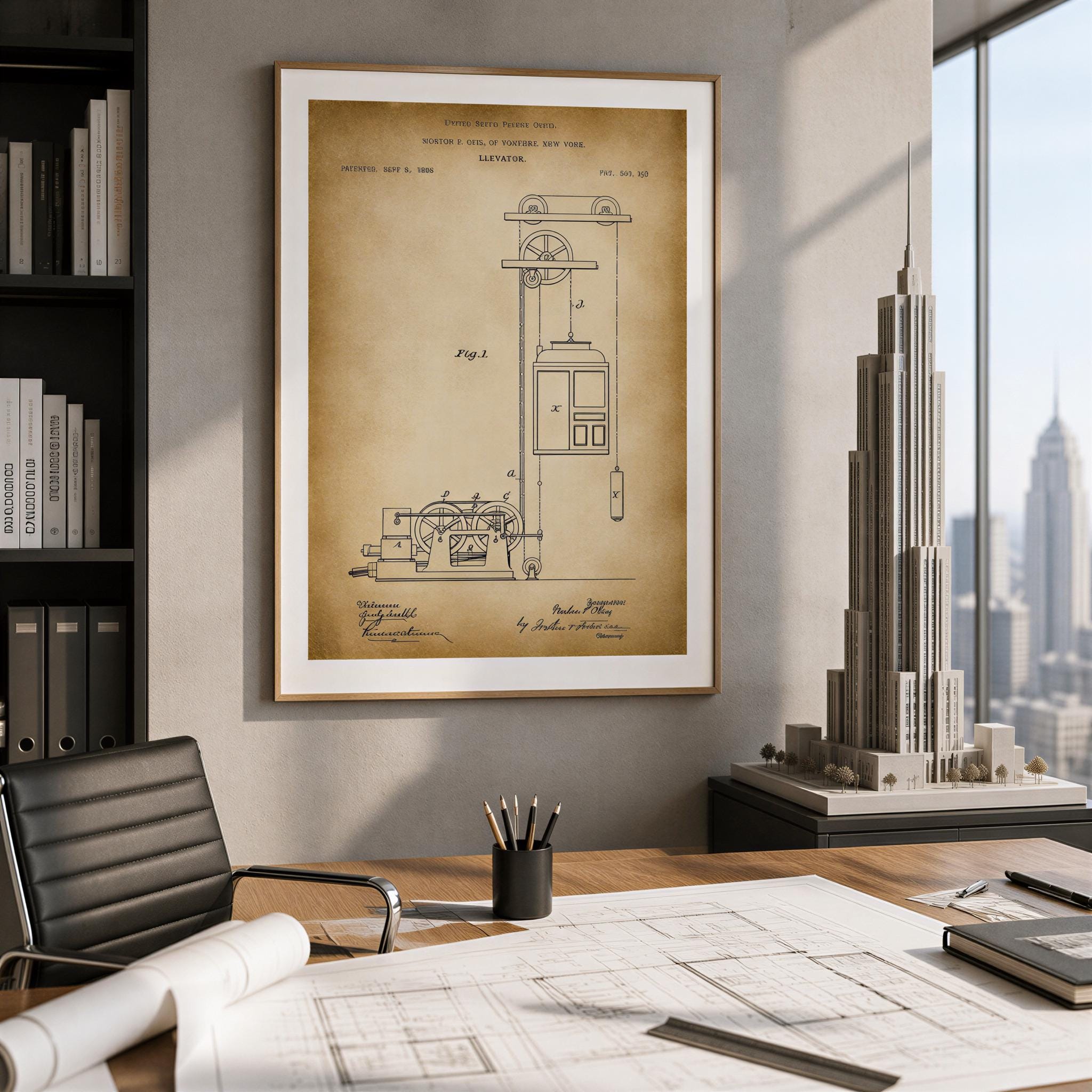 OTIS 1869 Elevator Patent | Historic Elevator Schematic | Restored
