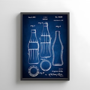 FREE US post. Design of vintage Coca Cola bottle  from US Patent Office. Perfect poster gift for Coca Cola, Coke, collectors