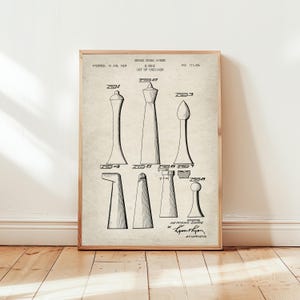 FREE US post. Chessmen figures from 1954 from US Patent Office. Poster gift for chess player, chess master, chess wall art, board game