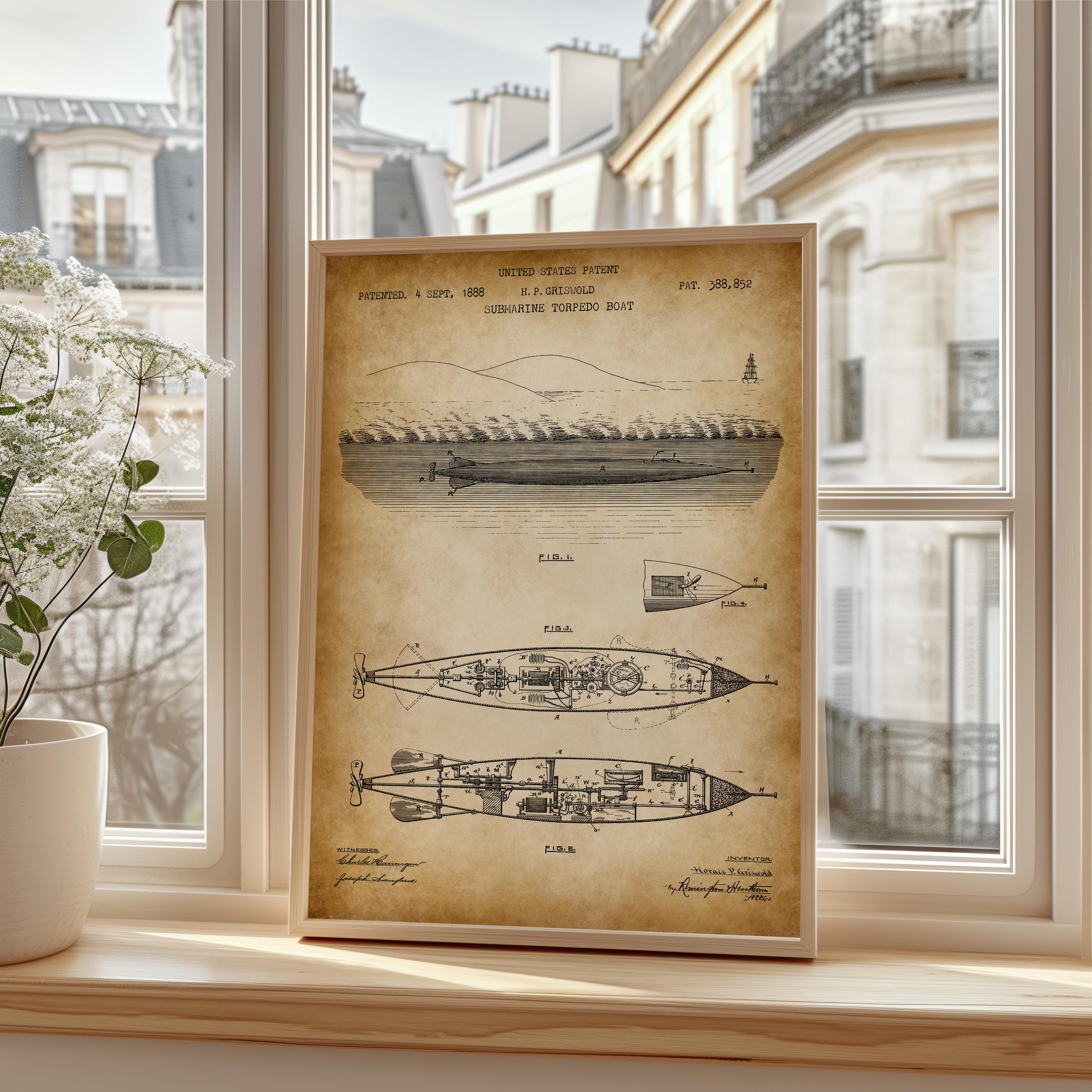Vintage Torpedo Submarine Boat Design From 1888 From the US Patent ...