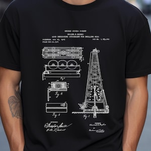 Oil drilling rig design by Howard Hughes from US Patent Office. T-shirt gft oil worker, oil industry, petroleum engineer,  oil worker