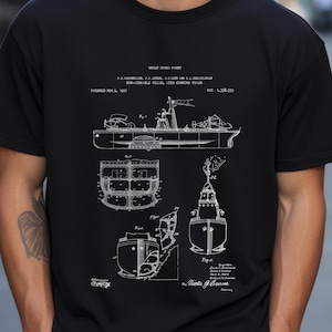 Old non sinkable ship from 1920 from US Patent Office. T-shirt gift for navy naval, warship, military, sailor, naval history, antique ship