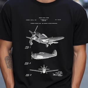 T-shirt with US patent design for a US Air Force 1946 Superbolt Fighter Plane by Republic Aviation perfect gift for air force pilot,