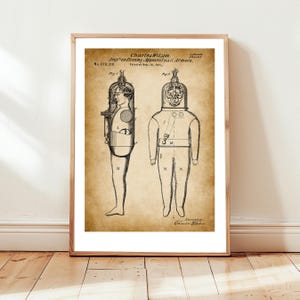 Vintage diving suit design from US Patent Office. Poster gift diver, diving, divers wall art, antique diving suit, history