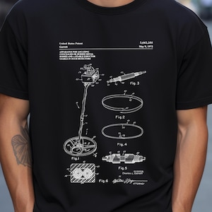 Metal detector design from US Patent Office. T-shirt gift for metal detecting, metal detectors, detectorists gift, treasure hunter,