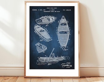Diseño de canoa y kayak de la Oficina de Patentes de EE. UU. Póster de regalo de canoa, piragüista, piragüismo, kayak, kayakista, kayakismo, deporte acuático, arte de pared,