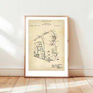 Streamlined steam locomotive design from 1940 from US Patent Office. Poster gift for steam train fan, steam locomotive, railway, railroad,