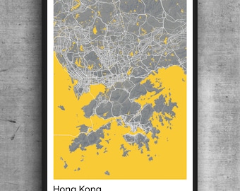 Hong Kong minimalistisches Kartendruck-Plakat. Qualität buntes Poster von Hong Kong China auf Qualitäts-Kunstpapier