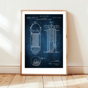Nuclear reactor fuel rods assembly design from US Patent Office. Poster gift nuclear engineer, fission, power station, physics, physicist