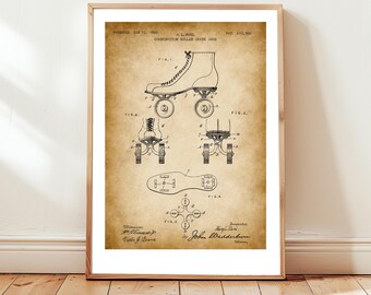 Antique roller skate design from 1899 from US Patent Office. Poster gift roller-skating roller skate, roller skater, retro vintage sport,