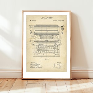 Old typewriter  from US Patent Office. Poster gift writer, journalist, author, secretary, history, steampunk,
