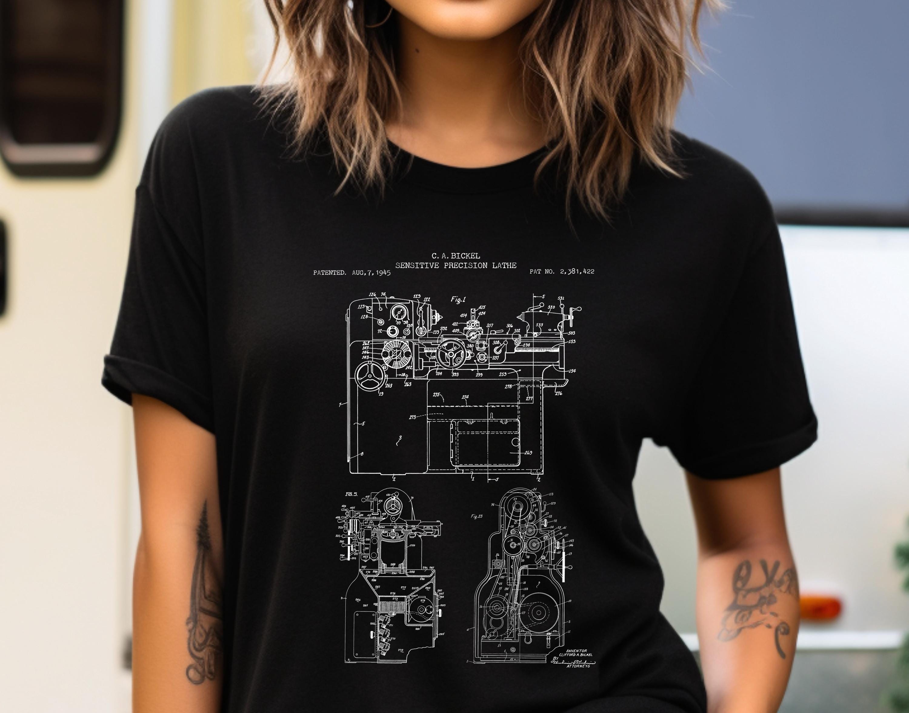 旋盤Tシャツ、歴史的な特許図面 - アメリカ製コットンアパレル | 機械