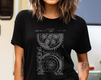 Mechanical Gearing T-Shirt, Historic Patent Art | Made In USA Cotton | Industrial Engineer Gift - Mechanic Workshop Attire