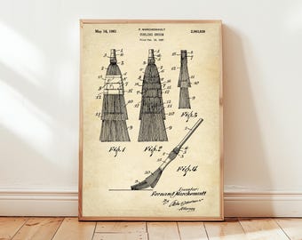 Design of a curling broom from US Patent Office. Poster gift for curler, curling player, winter sports, curling wall art