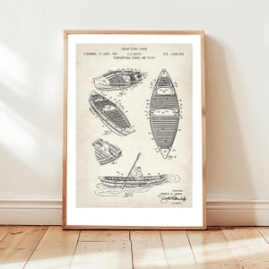 Canoe and kayak design from US Patent Office. Poster gift canoe, canoeist,  canoeing, kayak, kayaker, kayaking, water sport, wall art,