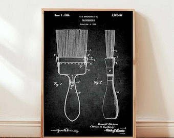 Vintage Paintbrush, 1926 Patent Wall Art Poster, Original Drawing, Industrial Decor, A4-A1 Sizes, Paper Options