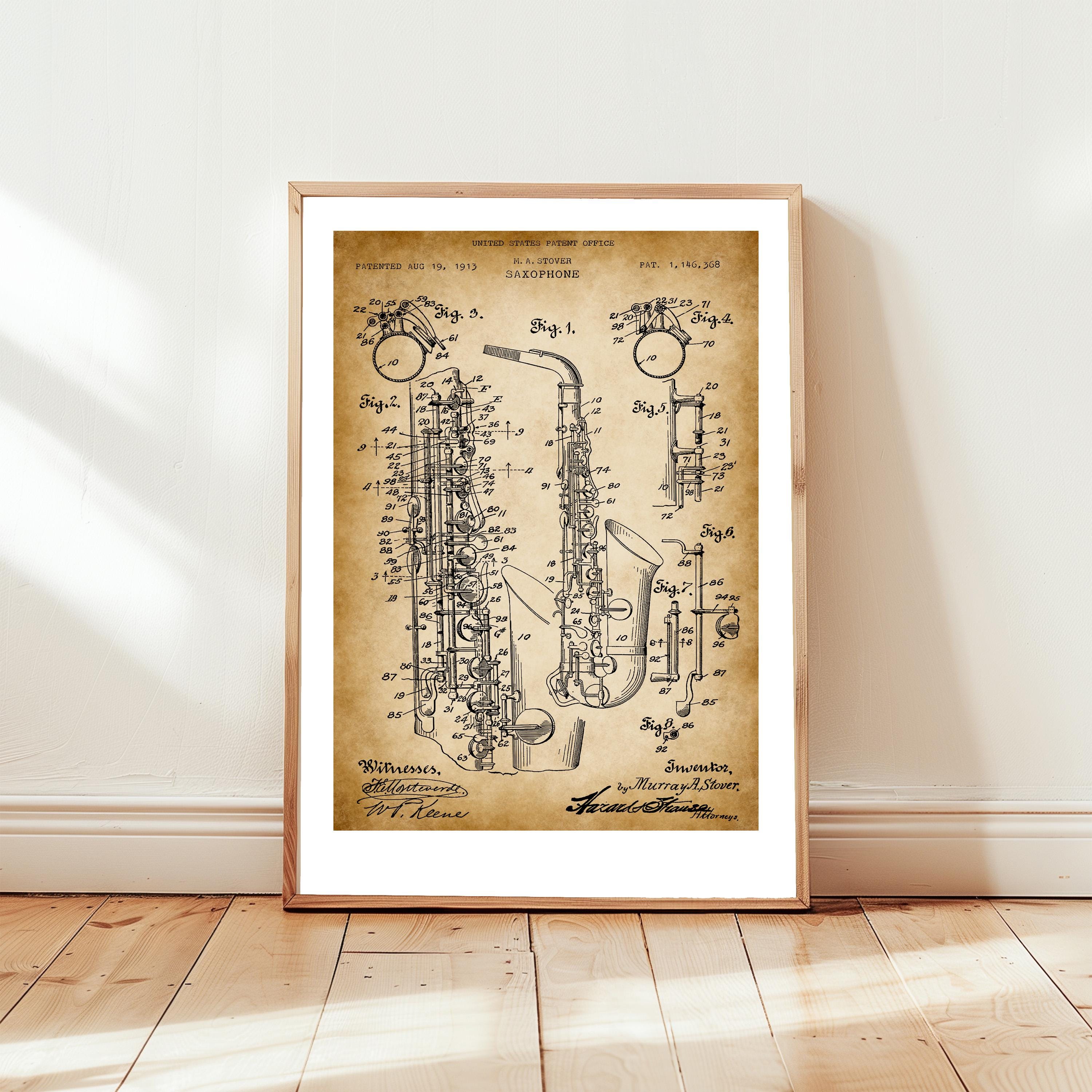 Saxophone Lesson Poster Design of Saxophone From US Patent Office. Poster Gift for Musician ...