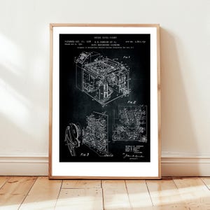 Vintage IBM data recording machine early computer hard disk drive from US Patent Office. Poster gift computer engineer, IT, computing